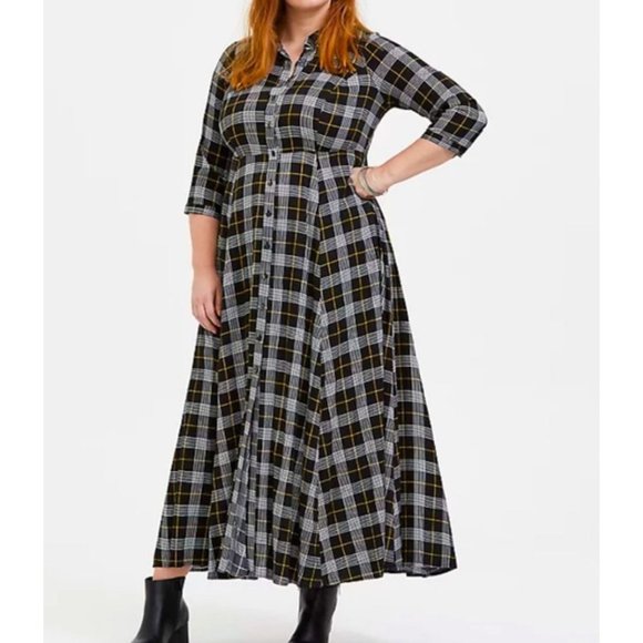 torrid Dresses & Skirts - NEW Torrid Plaid Challis Button Front Maxi Shirt Dress